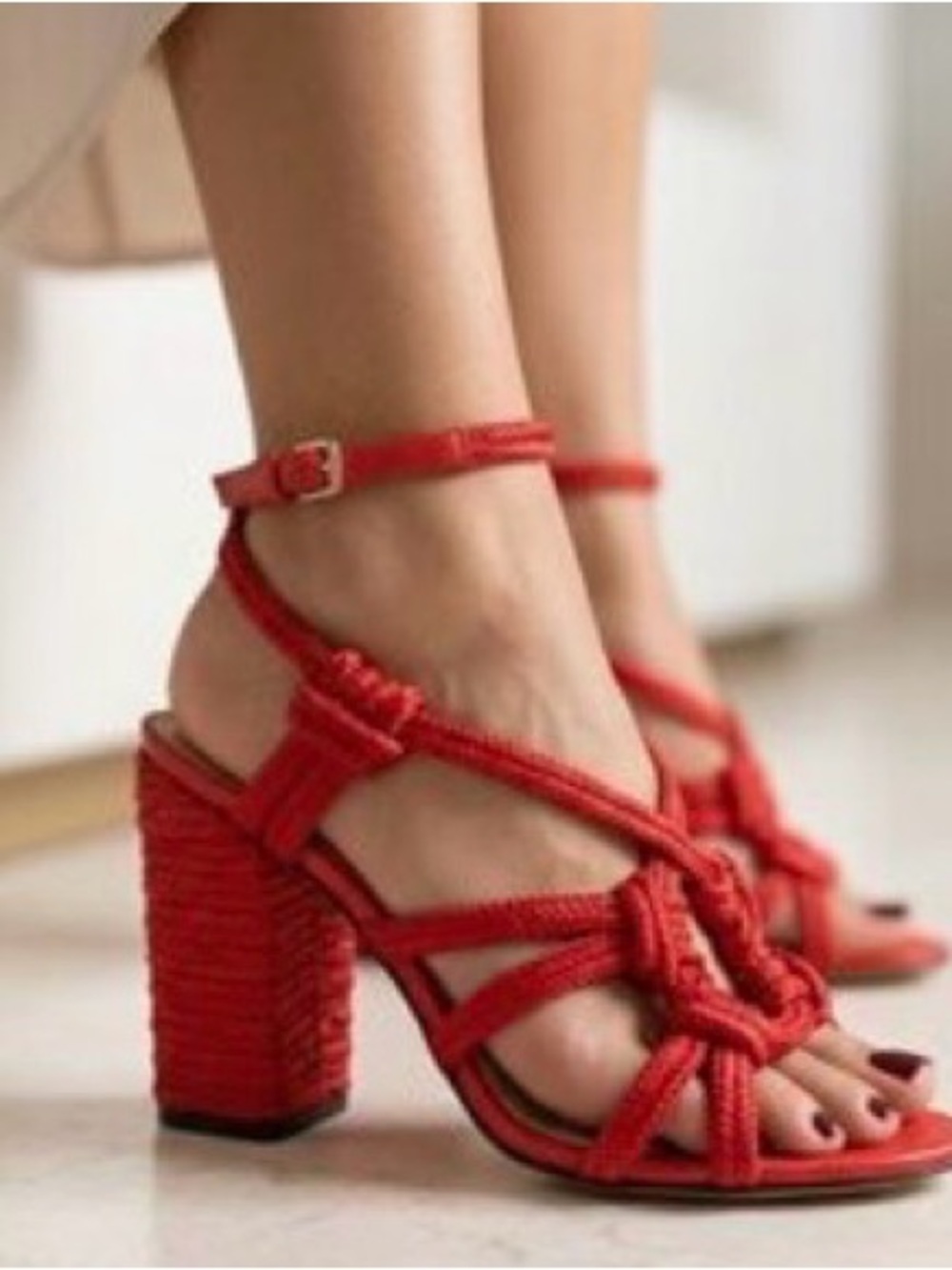 Cabi Tiptoe Rope Red Detail Hibiscus Coral Sandal Heel Size 9